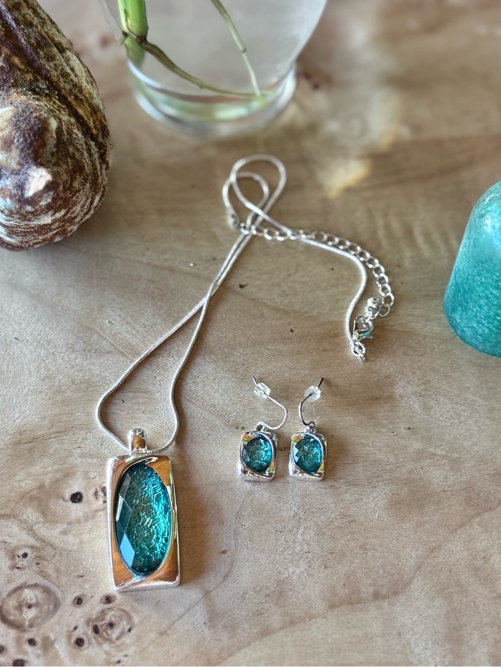 Silver and Turquoise Necklace & Earring Set